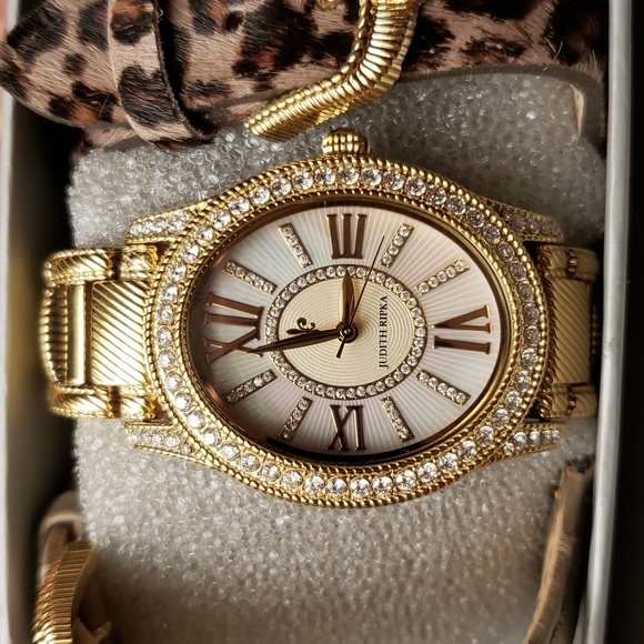 Judith Ripka Gold Bling with mother of pearl face watch and 2 additional bands - Picture 2 of 9